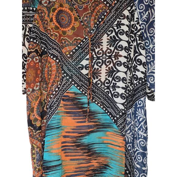 Cha Cha Vente Sheer Boho Hippie Print Tunic Top 2X - Picture 7 of 10